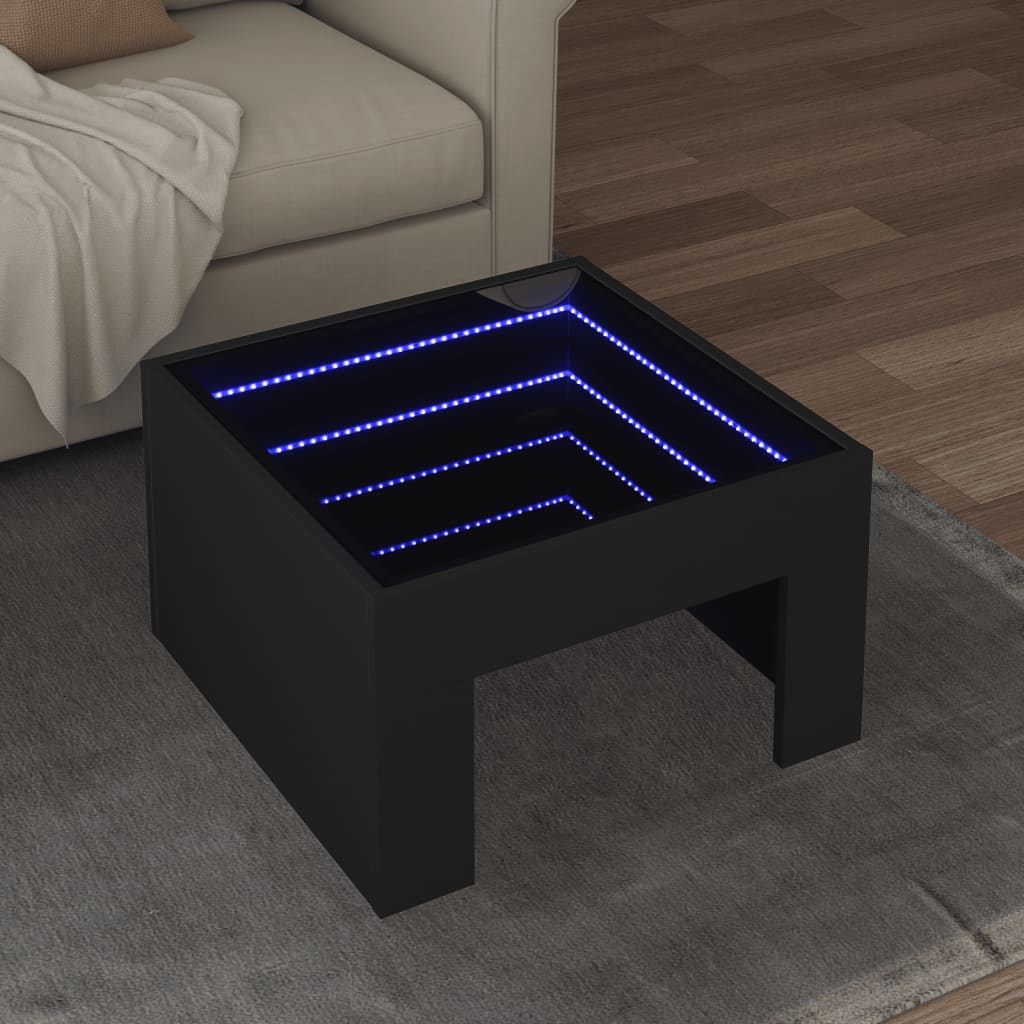 Stolić za kavu s beskonačnim LED svjetlima crni 50x50x30 cm