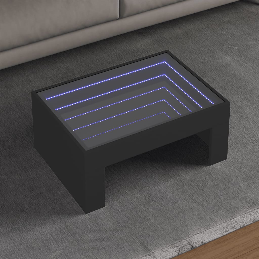 Stolić za kavu s beskonačnim LED svjetlima crni 70x50x30 cm