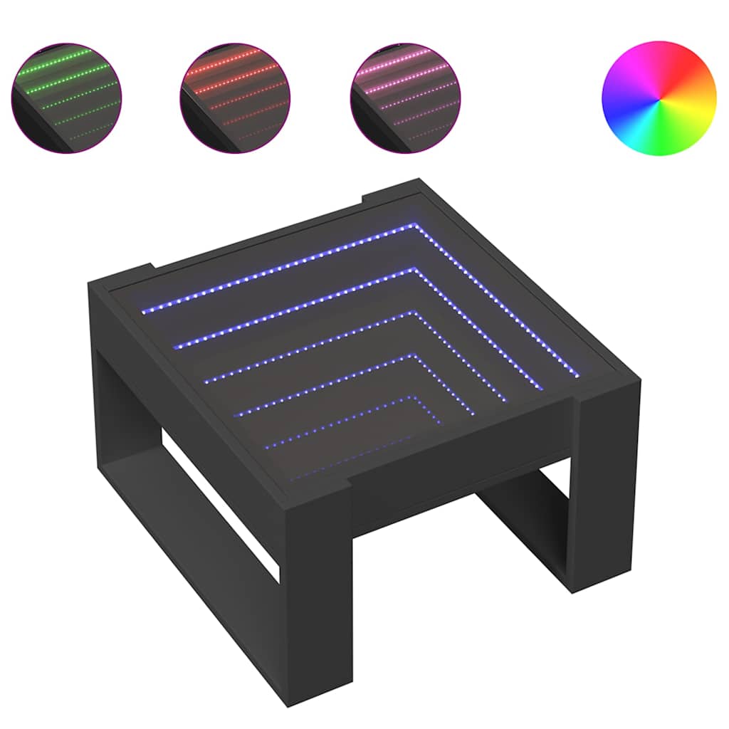 Stolić za kavu s beskonačnim LED svjetlima crni 50x53x30 cm