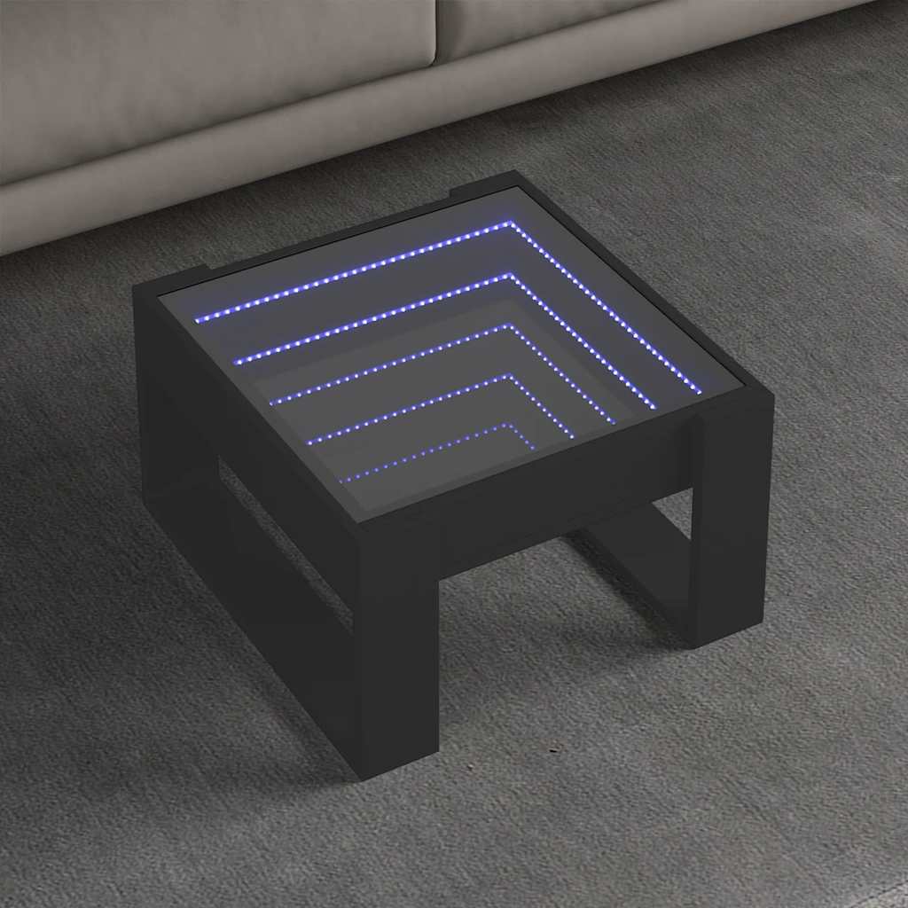 Stolić za kavu s beskonačnim LED svjetlima crni 50x53x30 cm