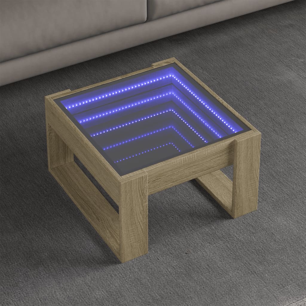Stolić s beskonačnim LED svjetlima boja hrasta 50x53x30 cm