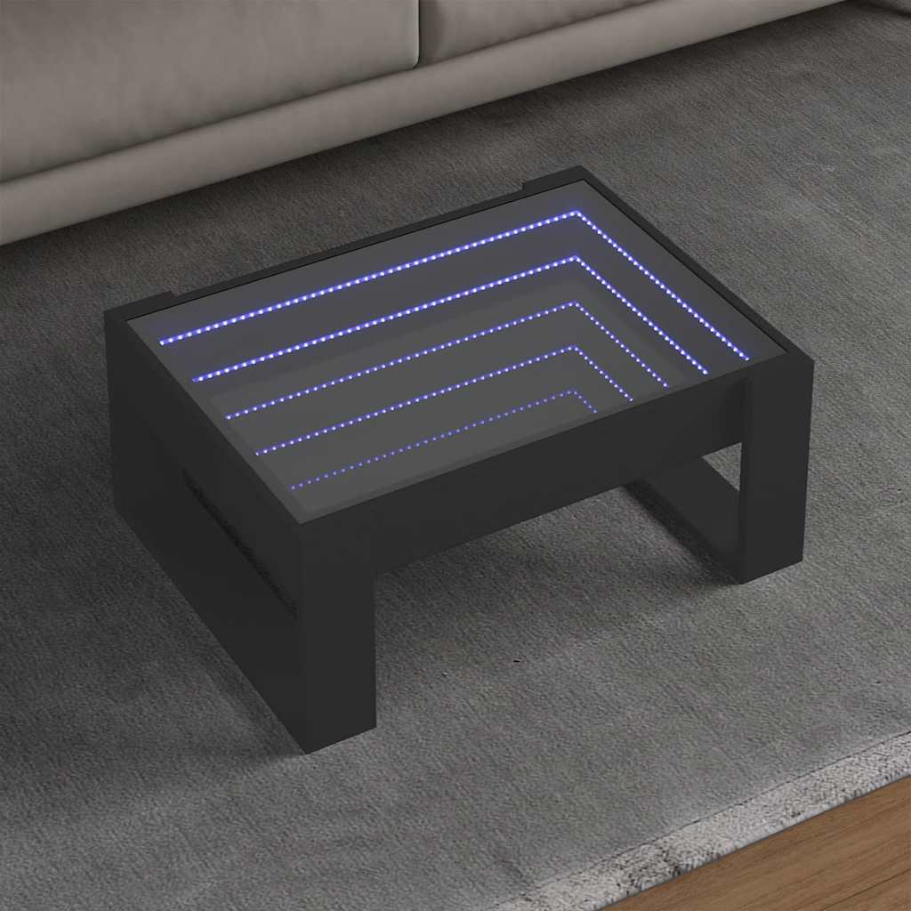 Stolić za kavu s beskonačnim LED svjetlima crni 70x53x30 cm