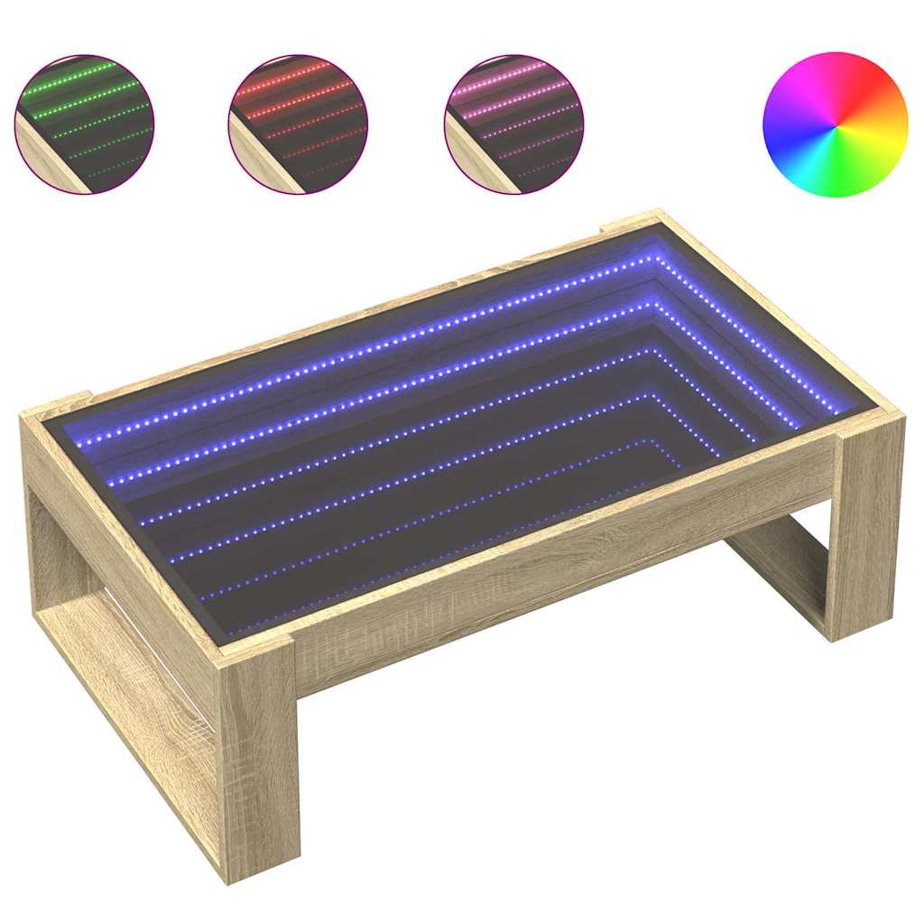 Stolić s beskonačnim LED svjetlima boja hrasta 90x53x30 cm