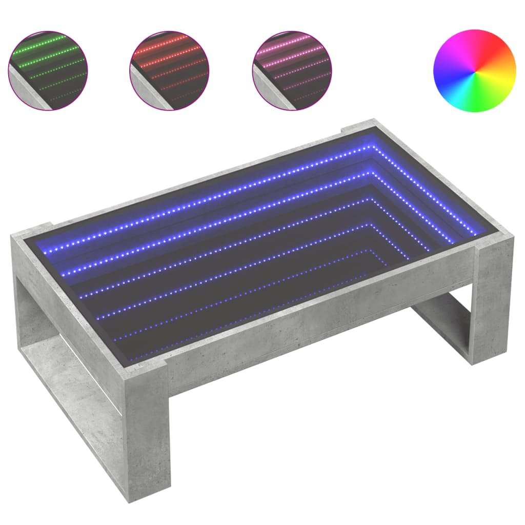 Stolić s beskonačnim LED siva boja betona 90x53x30 cm