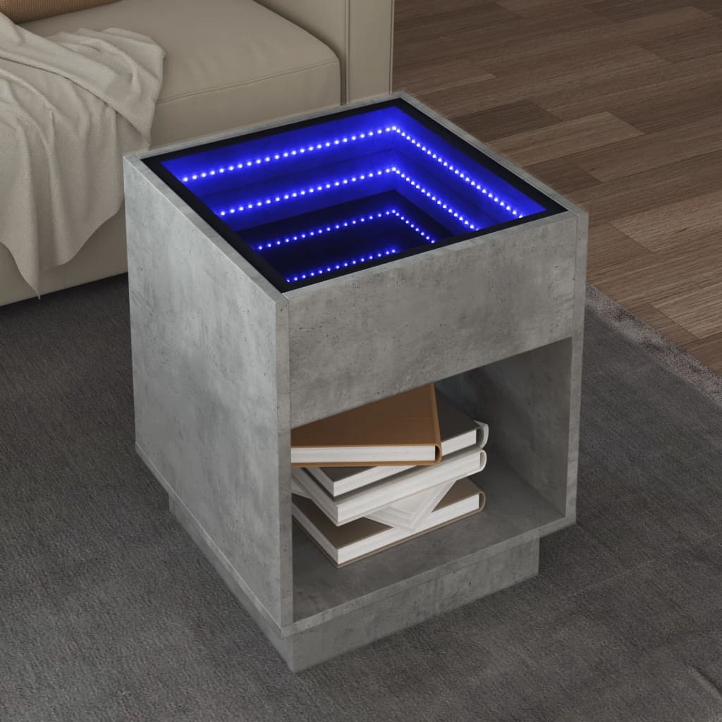 Stolić s beskonačnim LED siva boja betona 40x40x50 cm