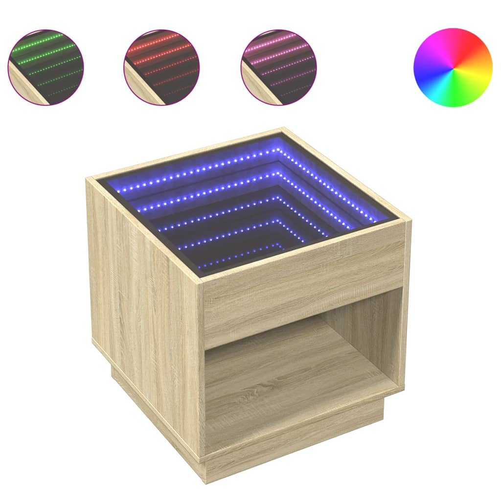 Stolić s beskonačnim LED svjetlima boja hrasta 50 x 50 x 50 cm