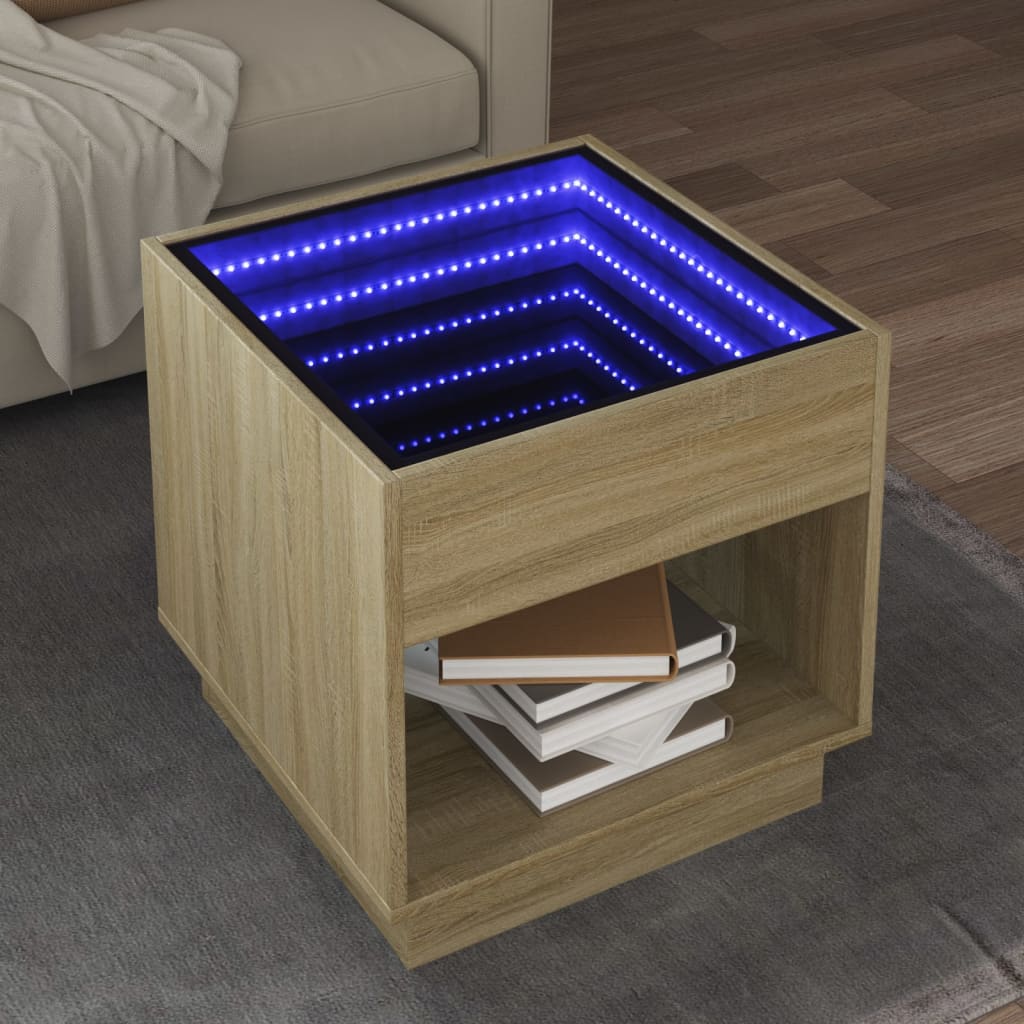Stolić s beskonačnim LED svjetlima boja hrasta 50 x 50 x 50 cm