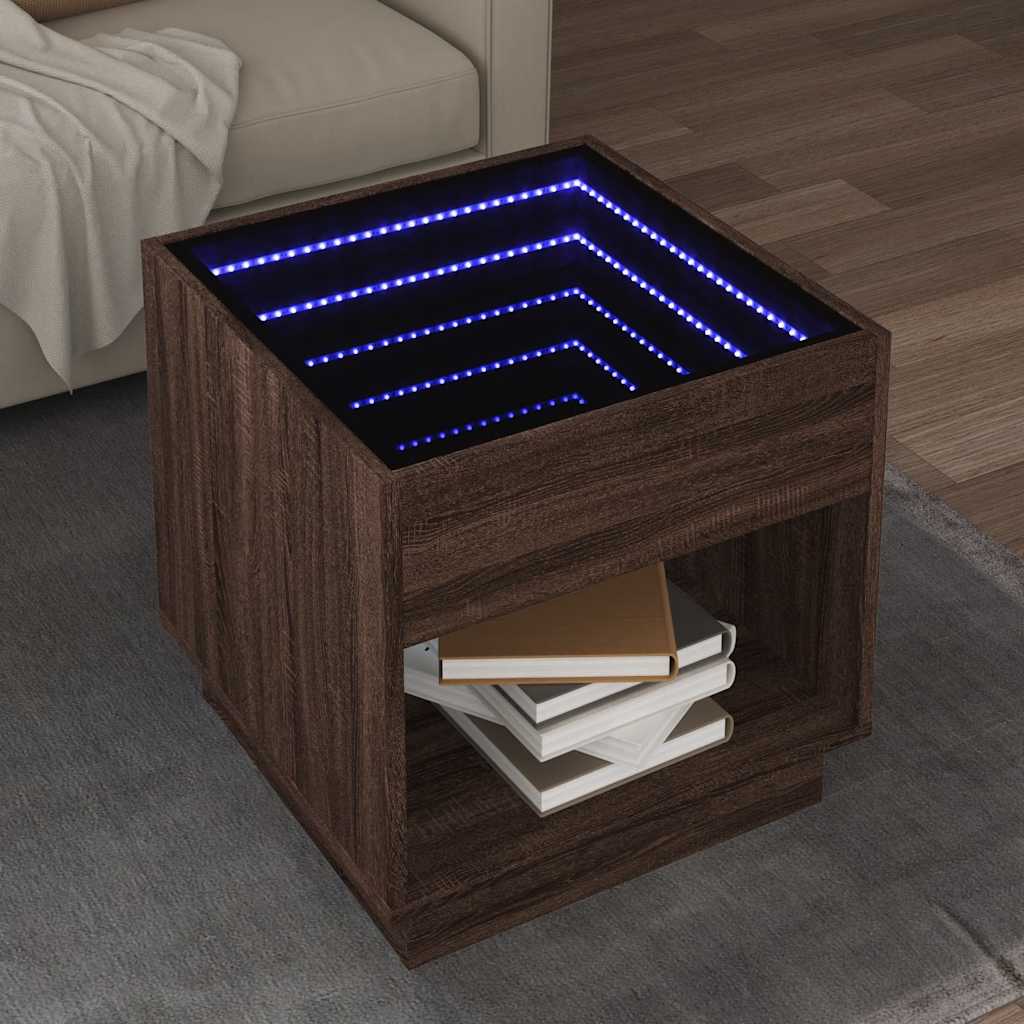 Stolić s beskonačnim LED svjetlima boja hrasta 50x50x50 cm