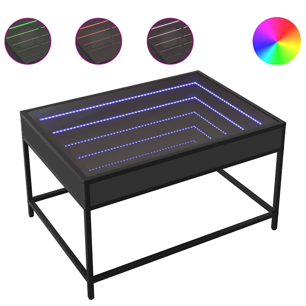 Stolić za kavu s beskonačnim LED svjetlima crni 70 x 50 x 41 cm