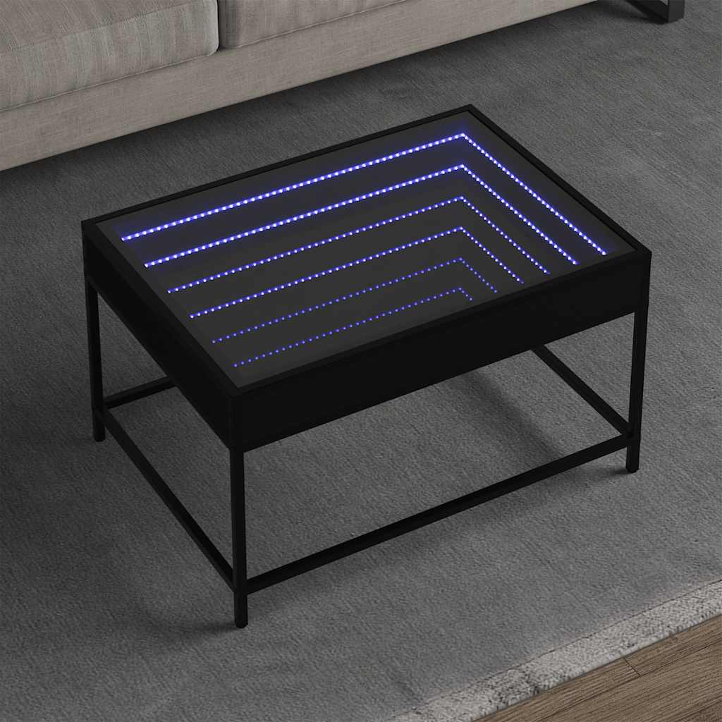 Stolić za kavu s beskonačnim LED svjetlima crni 70 x 50 x 41 cm