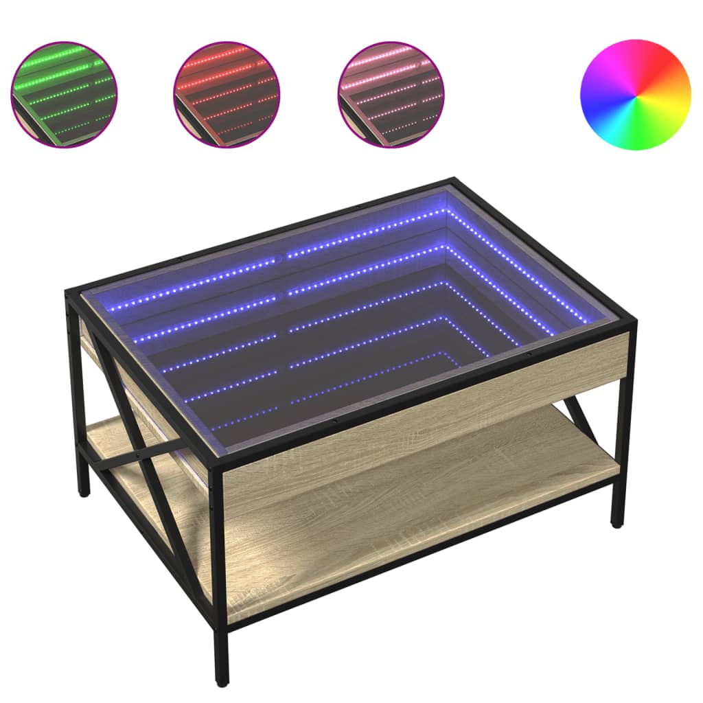 Stolić s beskonačnim LED svjetlima boja hrasta 70x50x38 cm