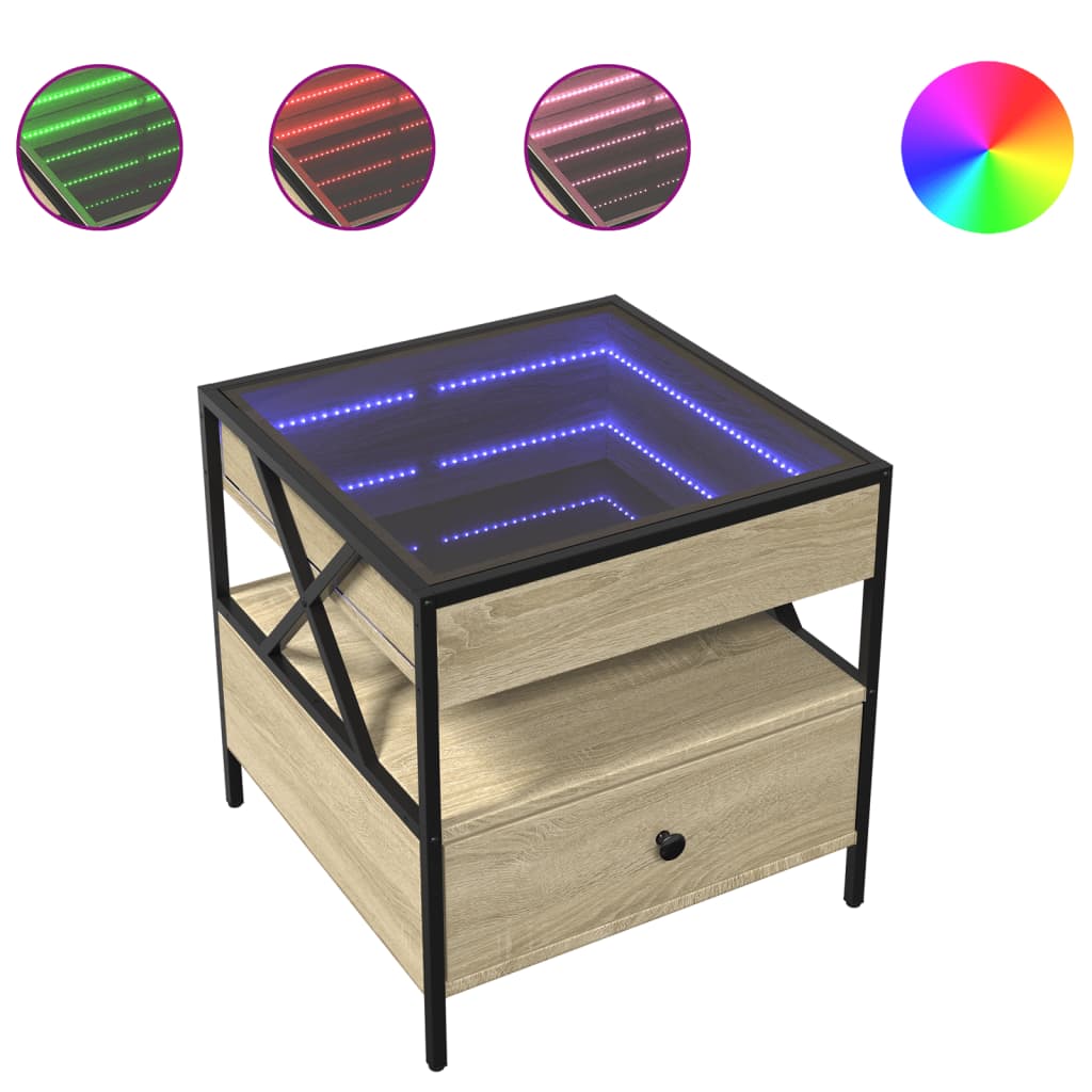 Stolić s beskonačnim LED svjetlima boja hrasta 50x50x51 cm