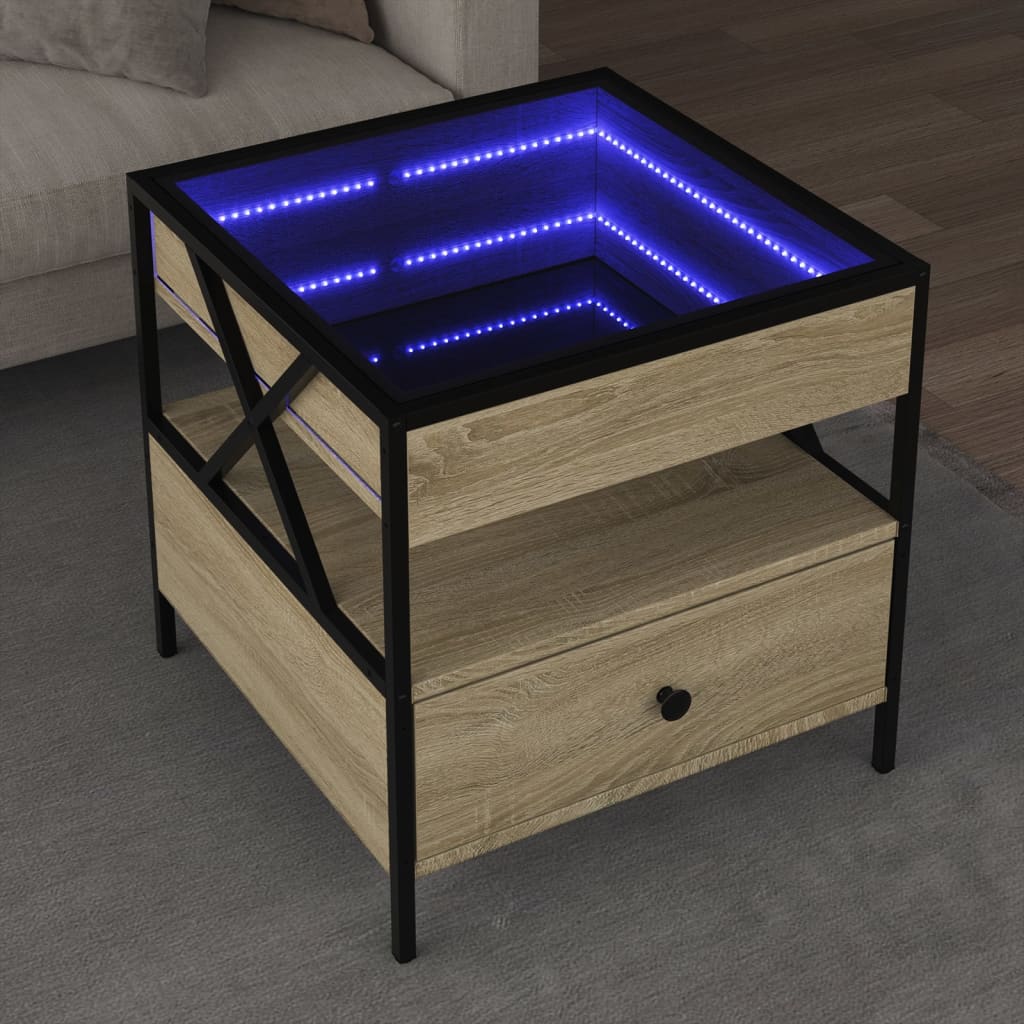 Stolić s beskonačnim LED svjetlima boja hrasta 50x50x51 cm