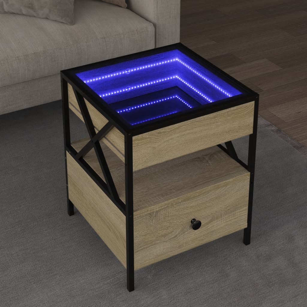 Stolić s beskonačnim LED svjetlima boja hrasta 40 x 40 x 51 cm