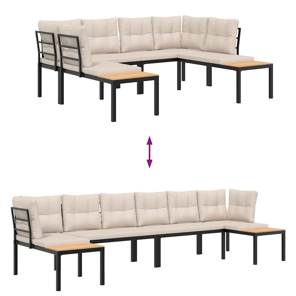 4-dijelni set vrtnih sofa s jastucima čelik obložen prahom crni