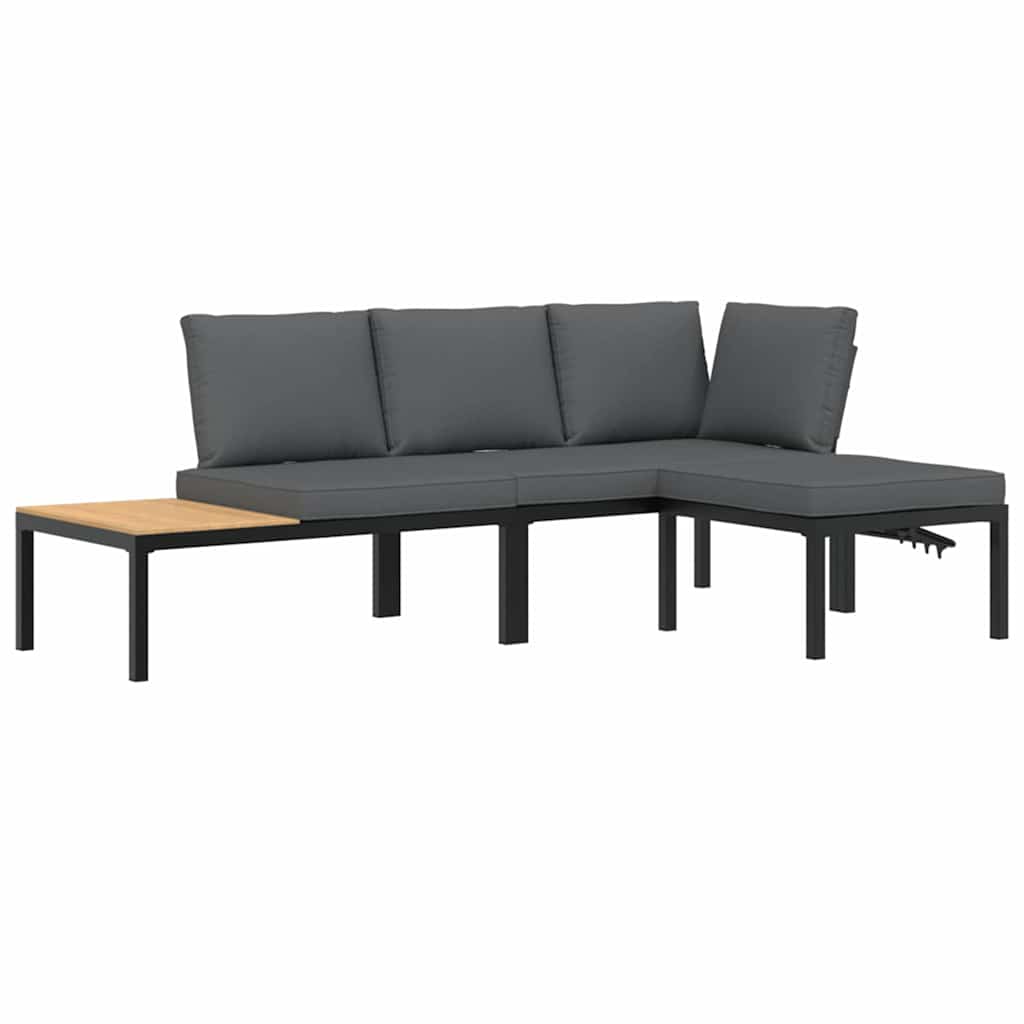 3-dijelni set vrtnih sofa s jastucima crni aluminijski