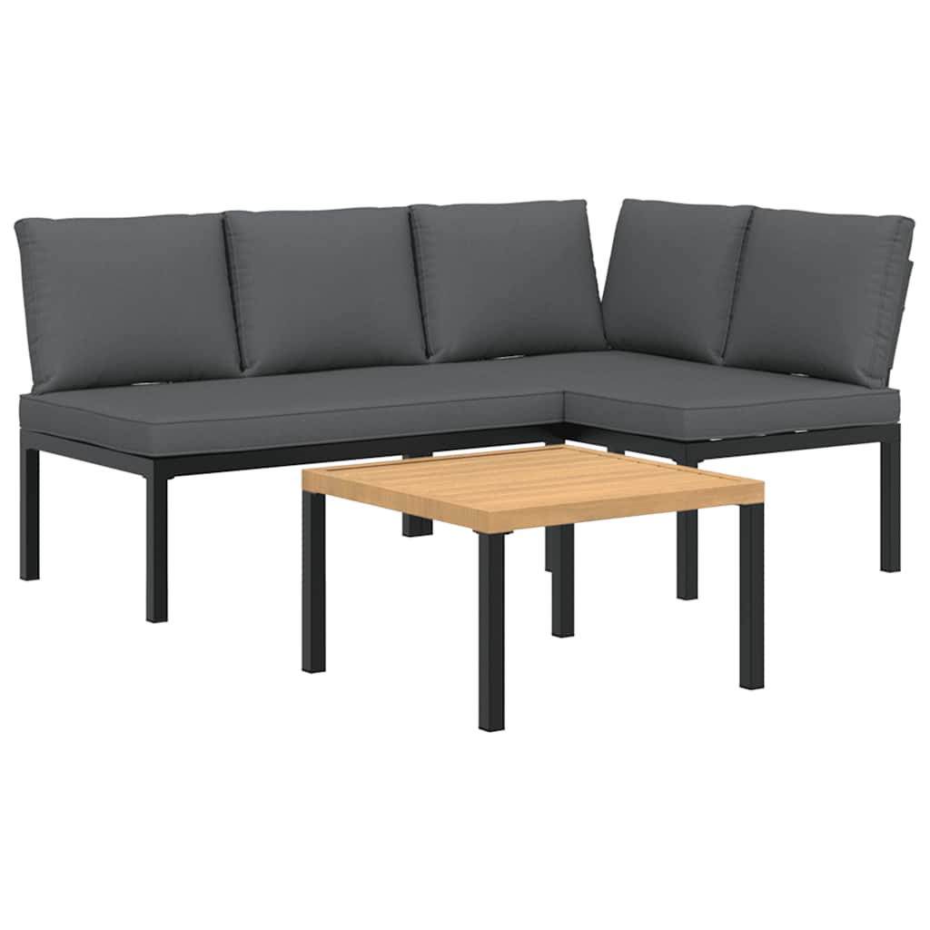 3-dijelni set vrtnih sofa s jastucima crni aluminijski