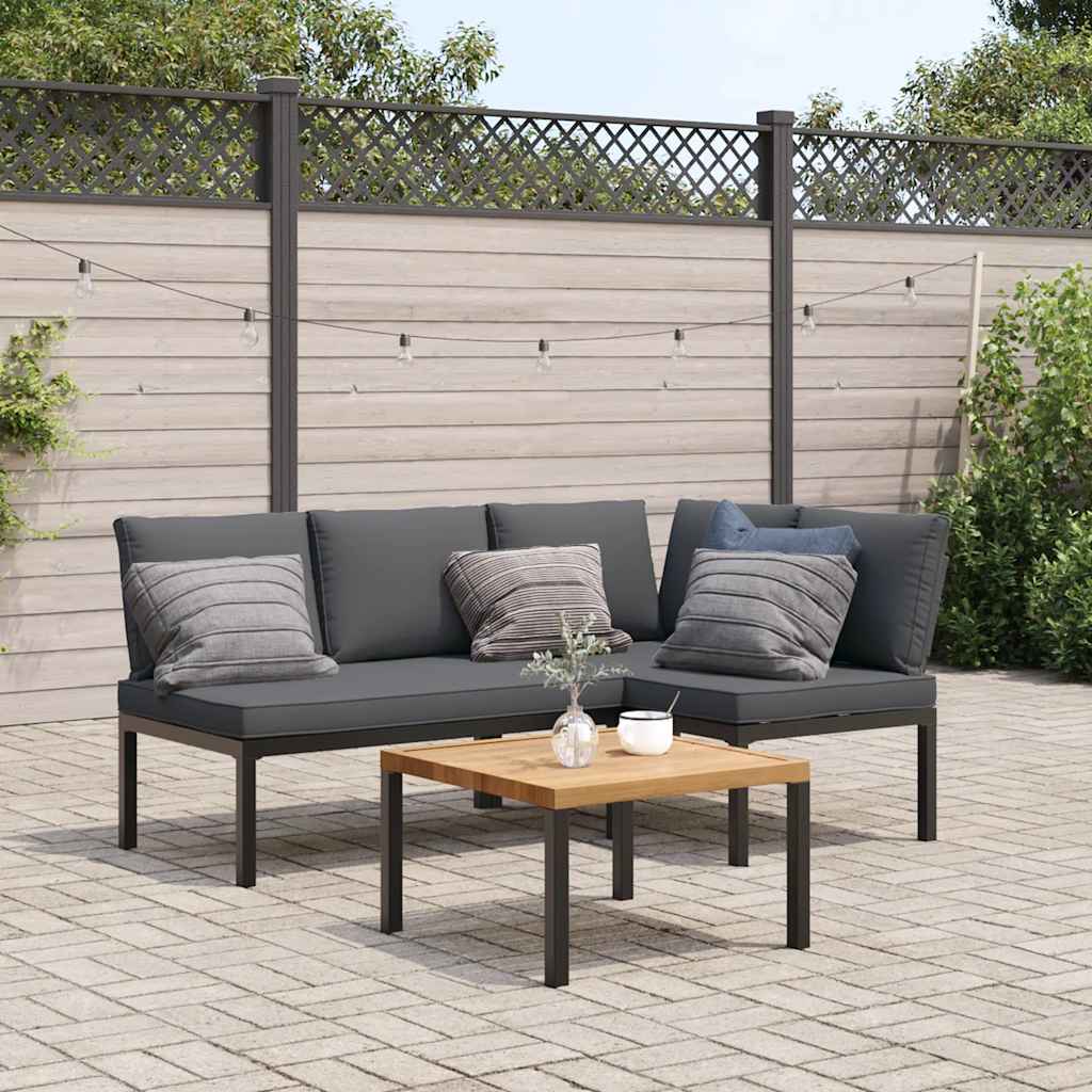 3-dijelni set vrtnih sofa s jastucima crni aluminijski