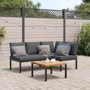 3-dijelni set vrtnih sofa s jastucima crni aluminijski