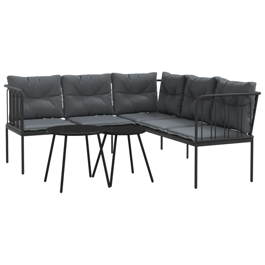 Set vrtnih sofa s jastucima crni od čelika i tekstilena