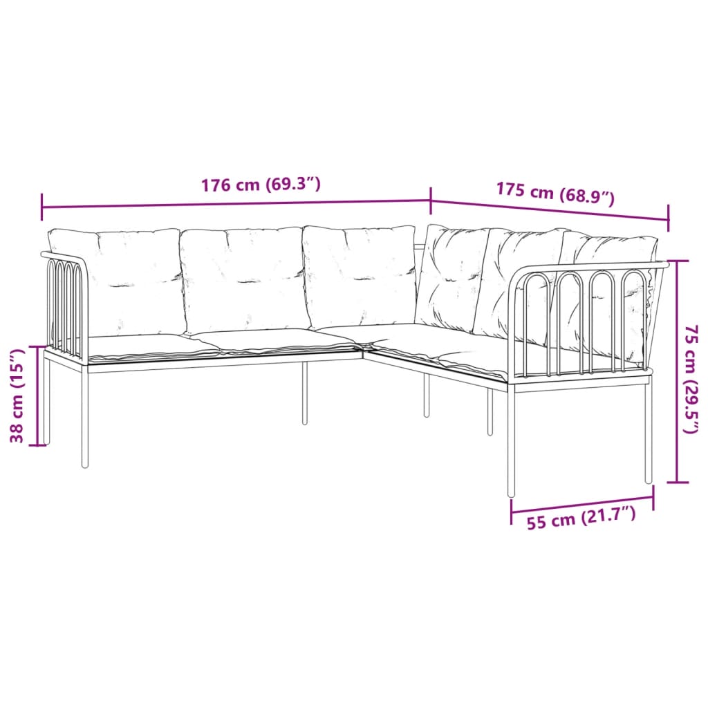 Set vrtnih sofa s jastucima crni od čelika i tekstilena