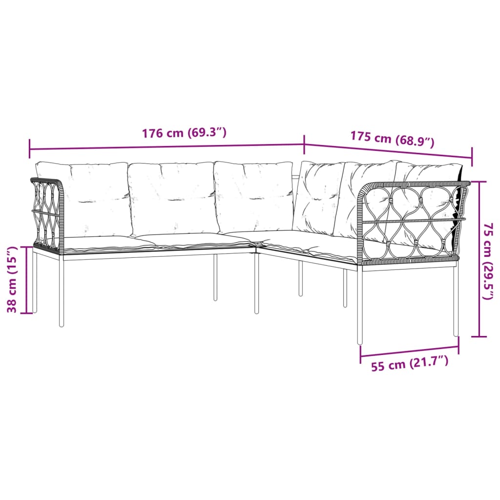 Set vrtnih sofa s jastucima crni od čelika i tekstilena