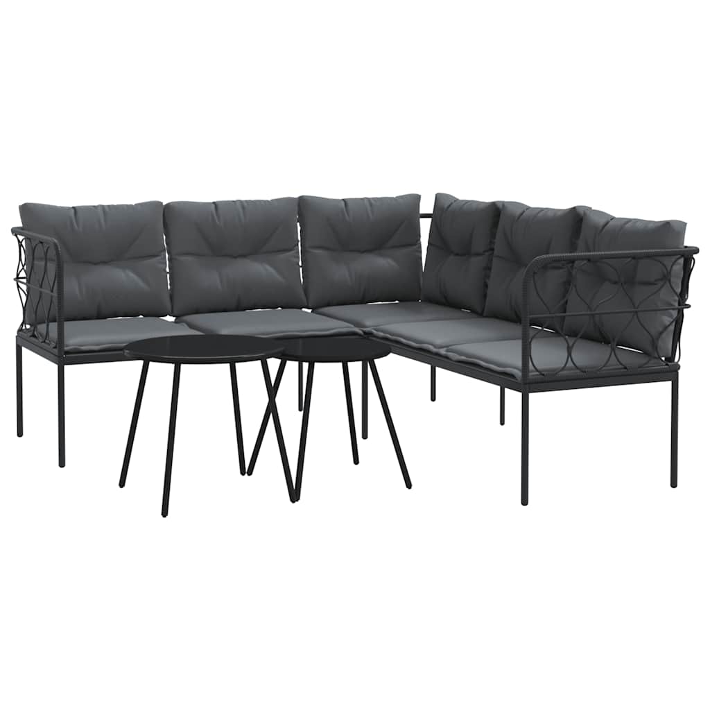 Set vrtnih sofa s jastucima crni od čelika i tekstilena