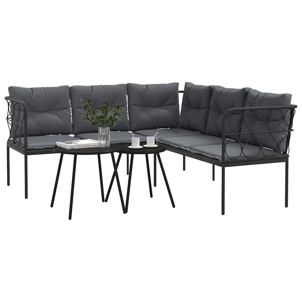 Set vrtnih sofa s jastucima crni od čelika i tekstilena