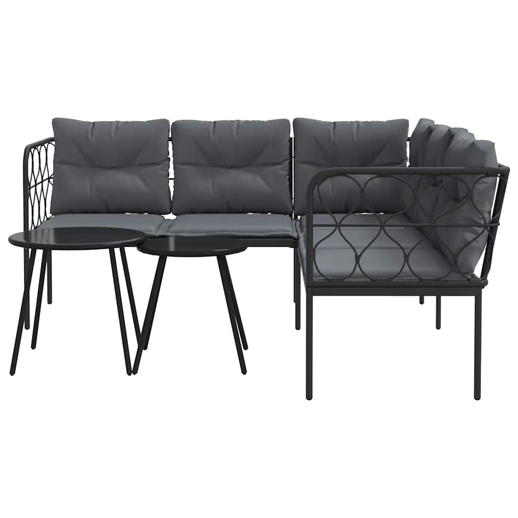 Set vrtnih sofa s jastucima crni od čelika i tekstilena