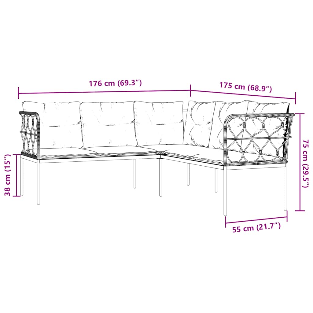 Set vrtnih sofa s jastucima crni od čelika i tekstilena