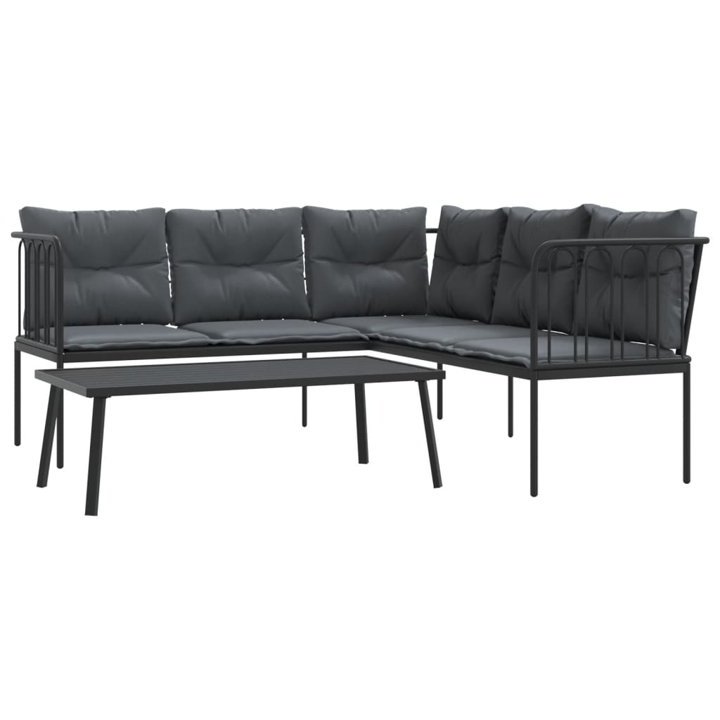 Set vrtnih sofa s jastucima crni od čelika i tekstilena