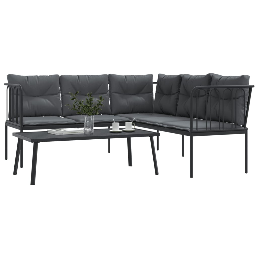 Set vrtnih sofa s jastucima crni od čelika i tekstilena