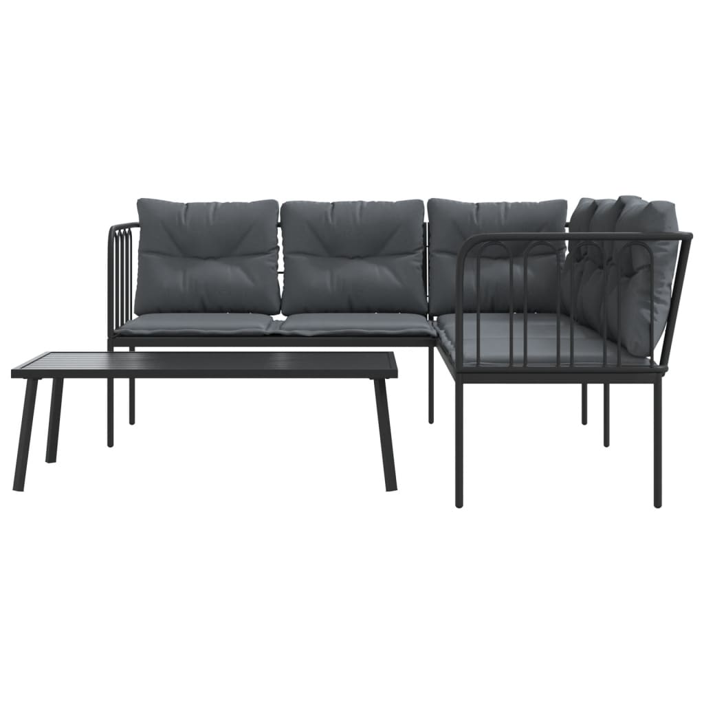 Set vrtnih sofa s jastucima crni od čelika i tekstilena