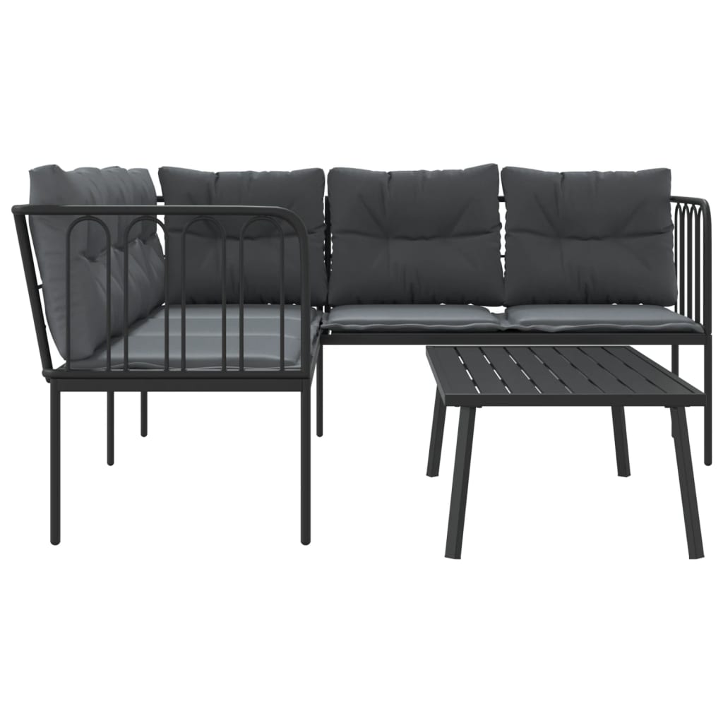 Set vrtnih sofa s jastucima crni od čelika i tekstilena