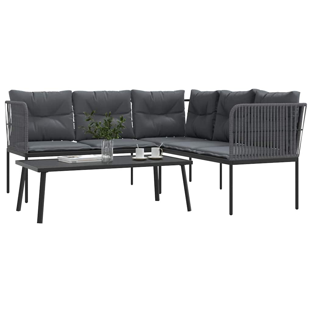 Set vrtnih sofa s jastucima crni od čelika i tekstilena