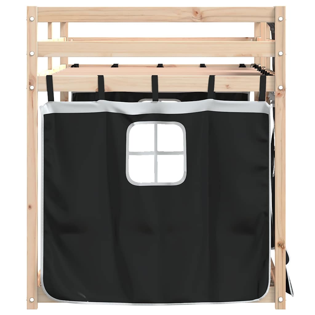 Krevet na kat sa zavjesama bijelo-crni 90 x 200 cm od borovine