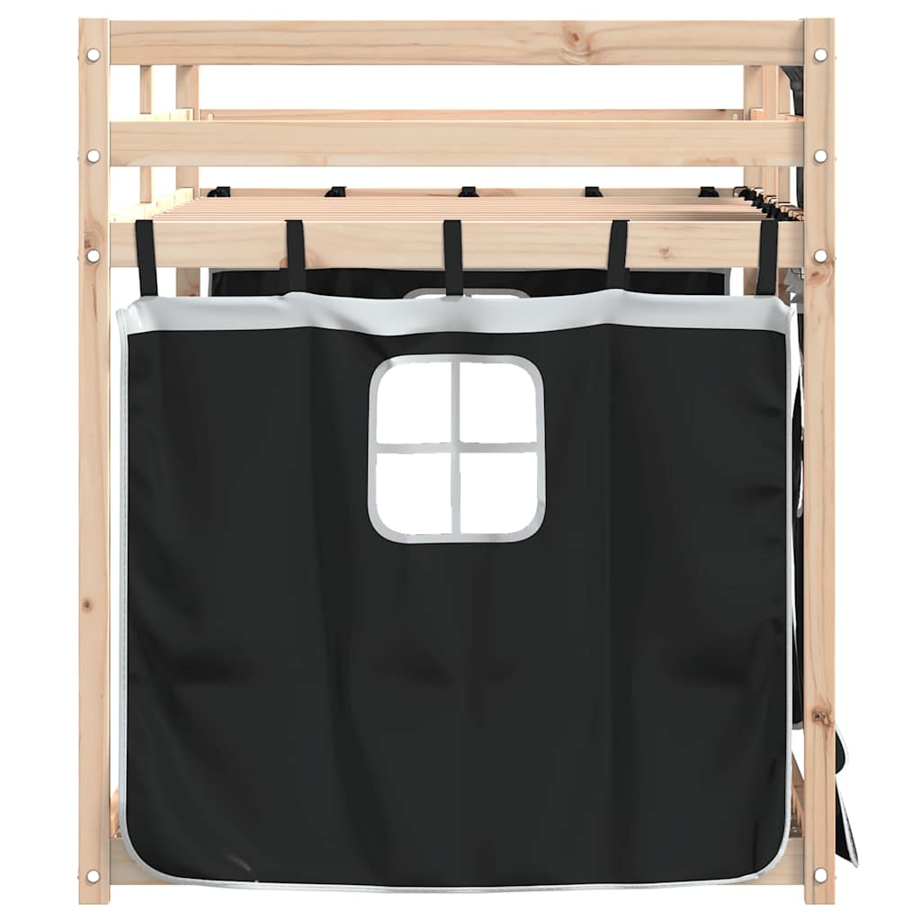 Krevet na kat sa zavjesama bijelo-crni 80 x 200 cm od borovine