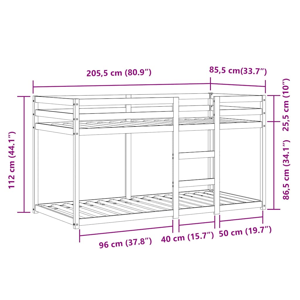 Krevet na kat sa zavjesama plavi 80x200 cm od masivne borovine