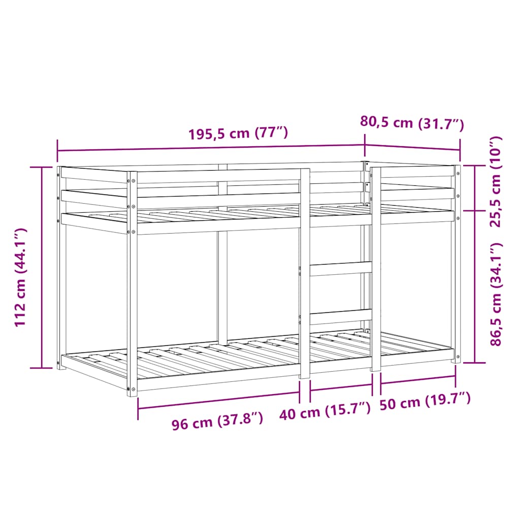 Krevet na kat sa zavjesama plavi 75x190 cm od masivne borovine