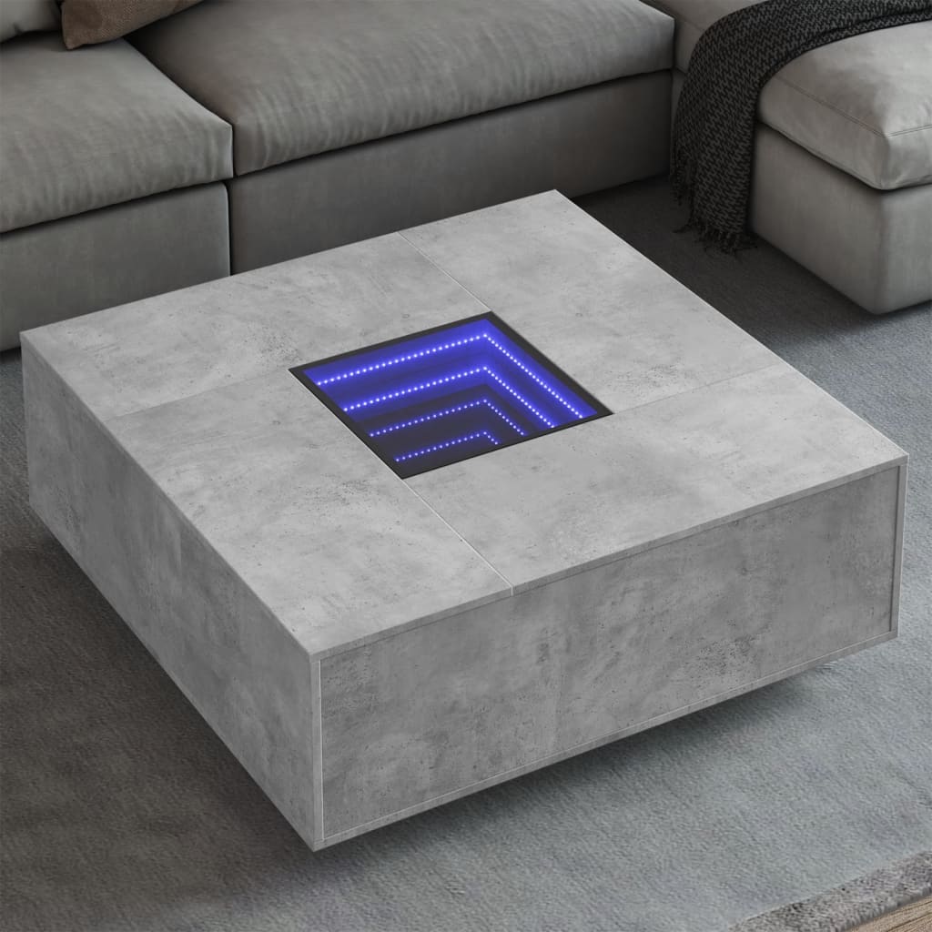 Stolić s beskonačnim LED siva boja betona 100x100x40 cm