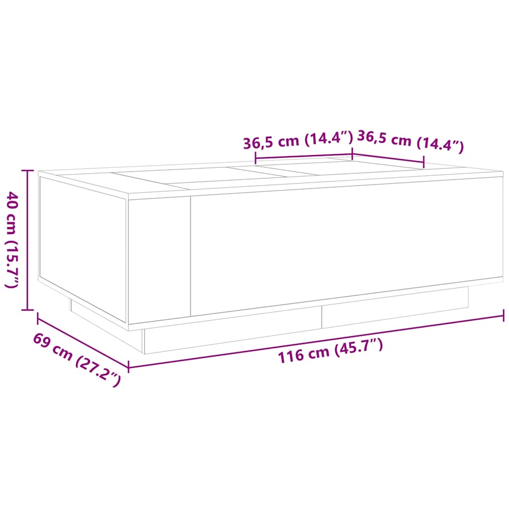 Stolić za kavu s beskonačnim LED svjetlima bijeli 116x69x40 cm