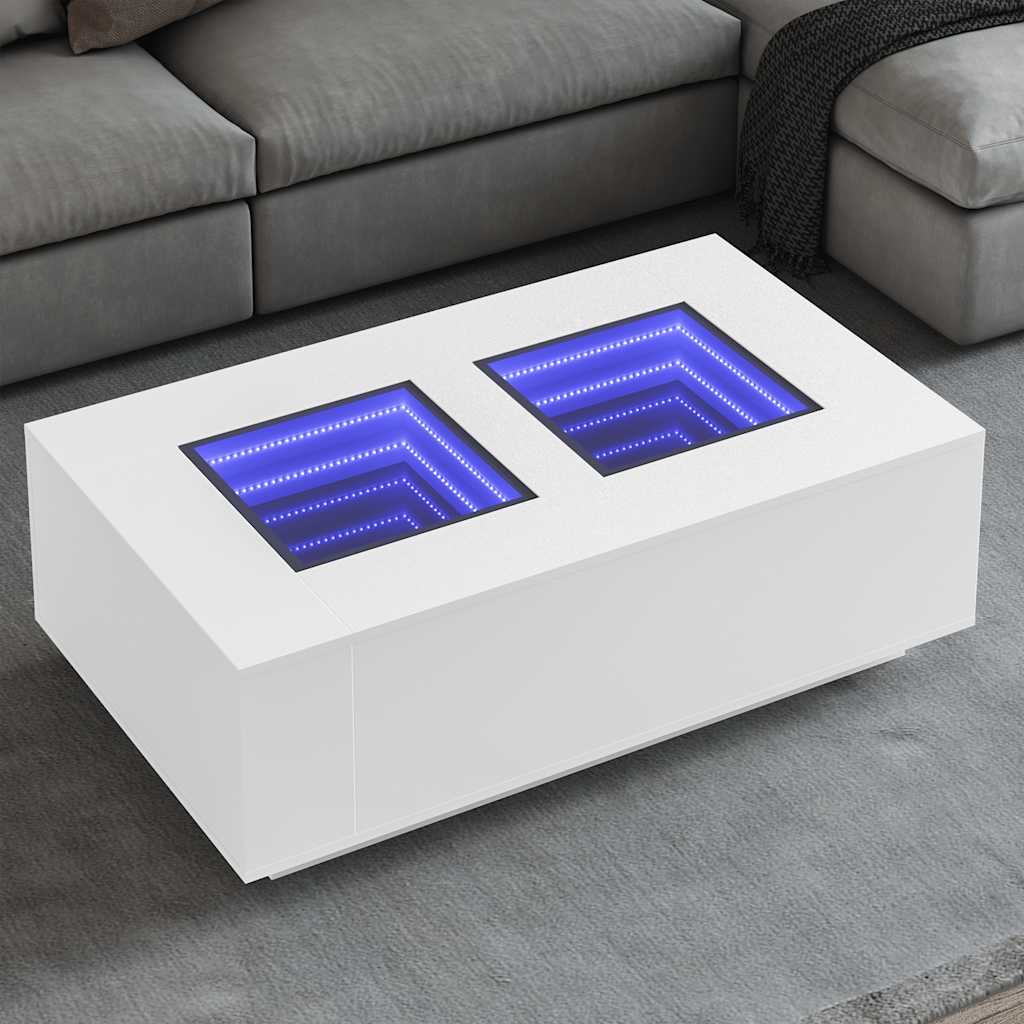 Stolić za kavu s beskonačnim LED svjetlima bijeli 116x69x40 cm