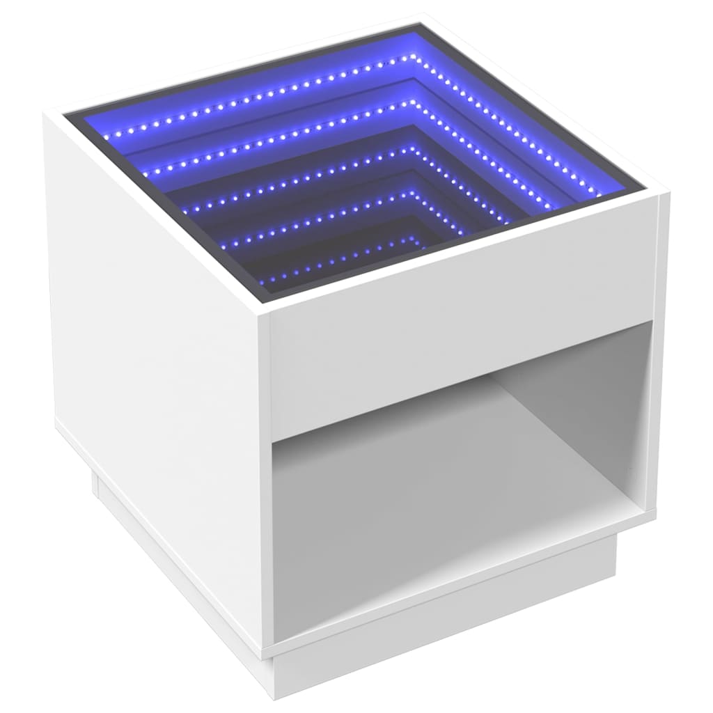 Noćni ormarić s beskonačnim LED svjetlima bijeli 50x50x50 cm