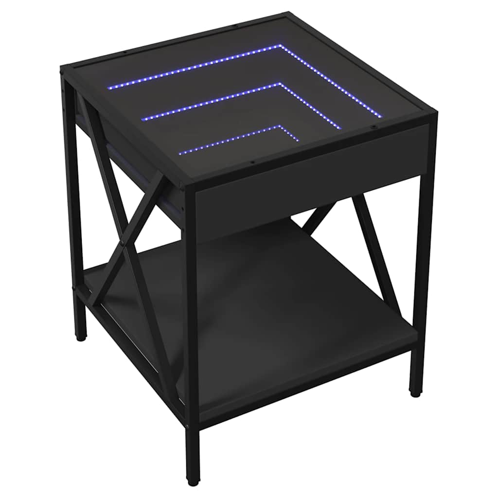 Noćni ormarić s beskonačnim LED svjetlima crni 40x40x49 cm