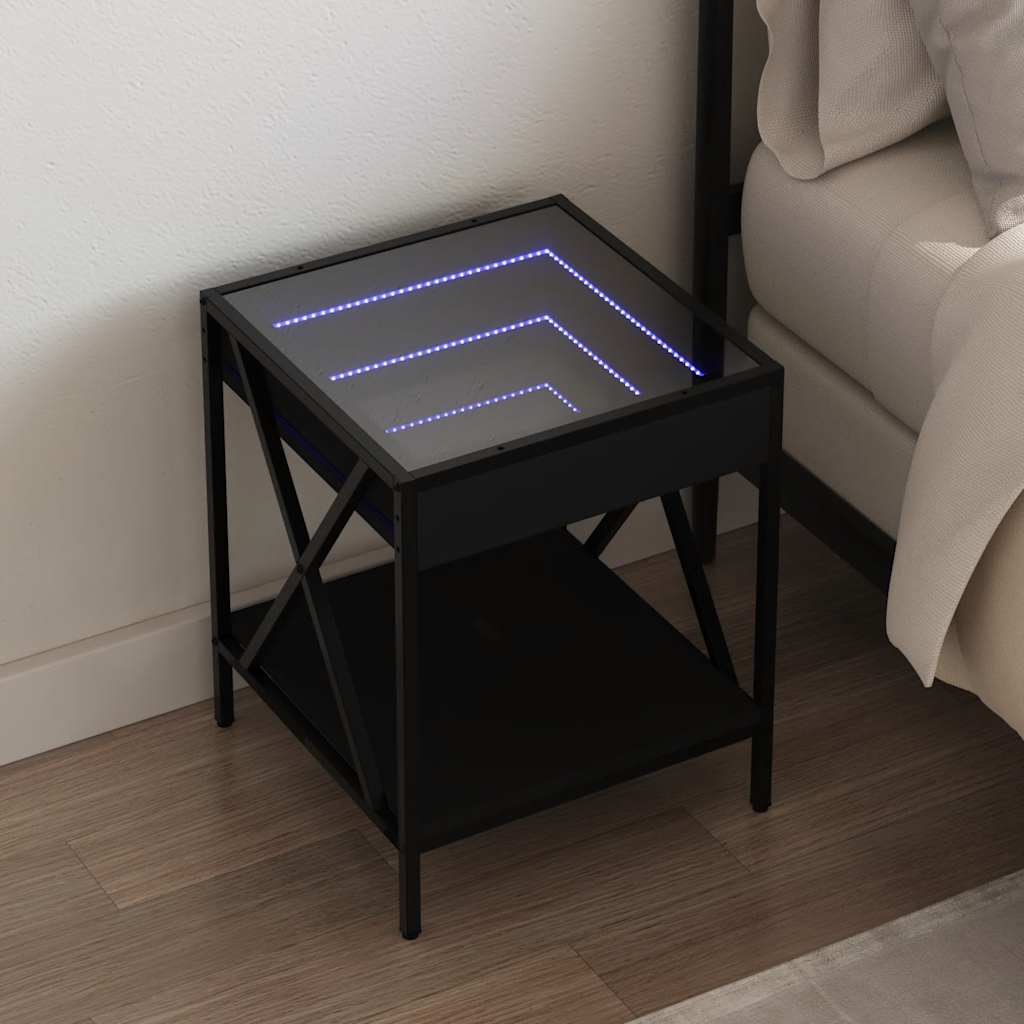 Noćni ormarić s beskonačnim LED svjetlima crni 40x40x49 cm