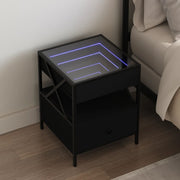 Noćni ormarić s beskonačnim LED svjetlima crni 40 x 40 x 51 cm