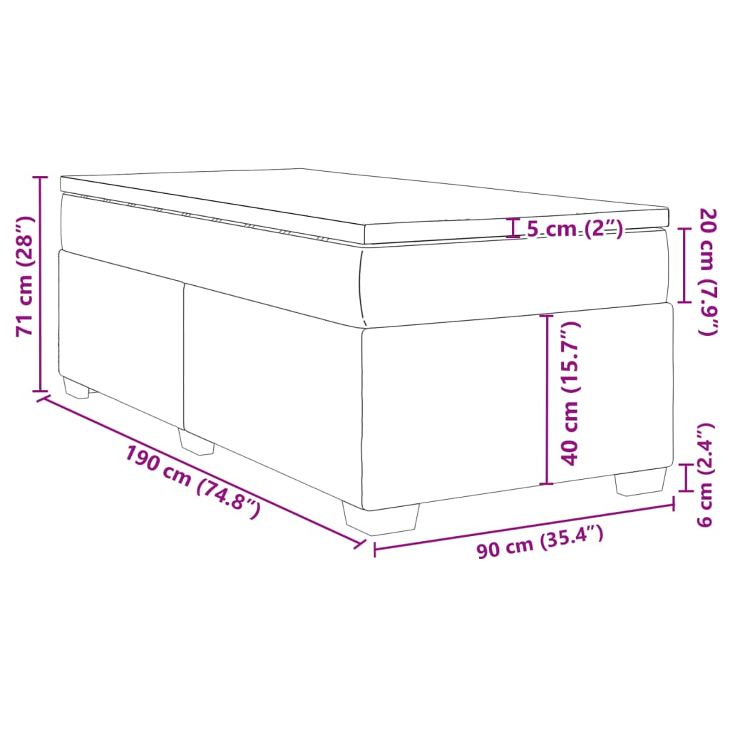 Box spring krevet s madracem tamnosivi 90x190 cm baršunasti