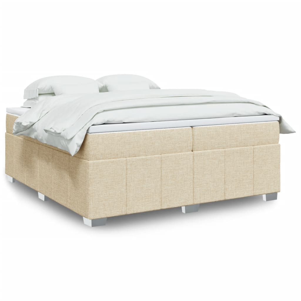 Krevet s oprugama i madracem krem 200 x 200 cm od tkanine