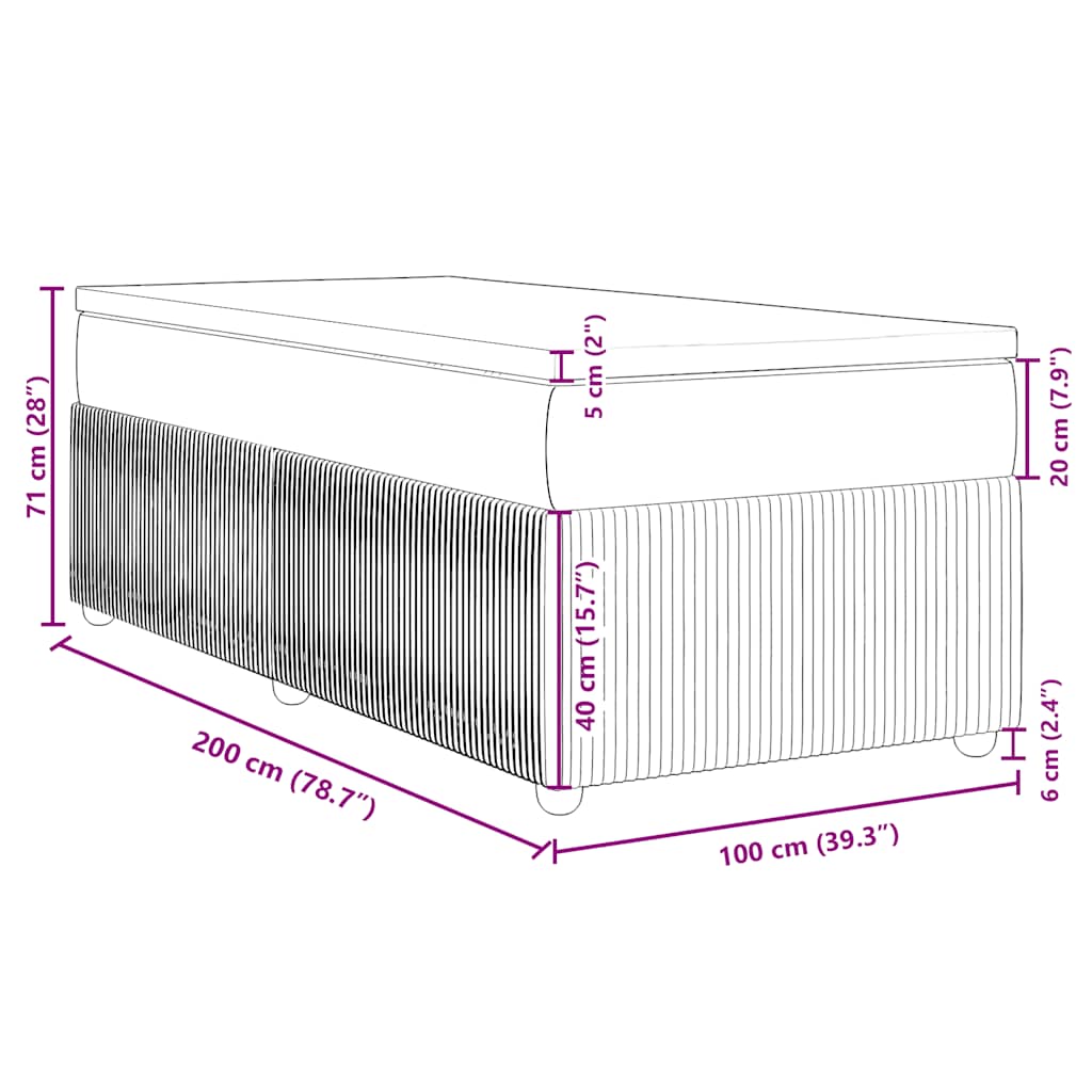Krevet s oprugama i madracem krem 100 x 200 cm od tkanine