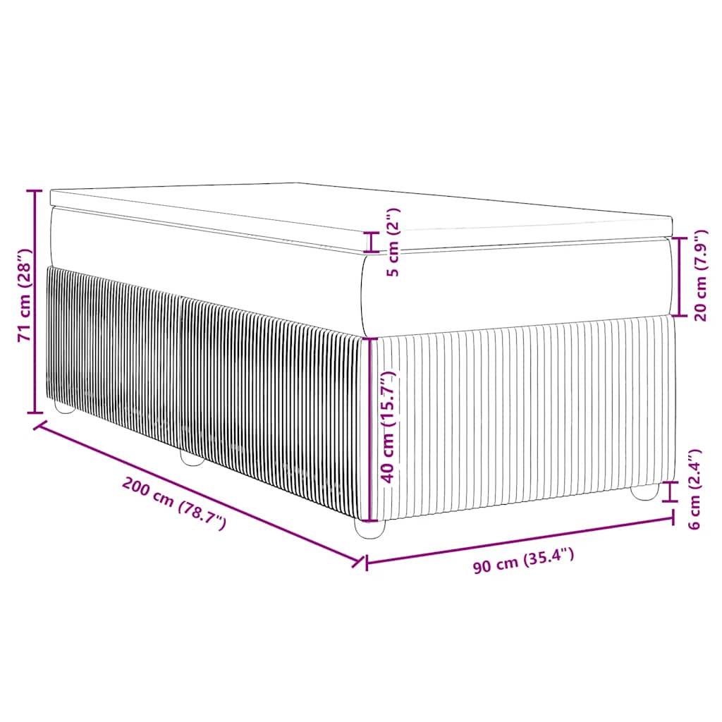 Box spring krevet s madracem tamnoplavi 90x200 cm baršunasti